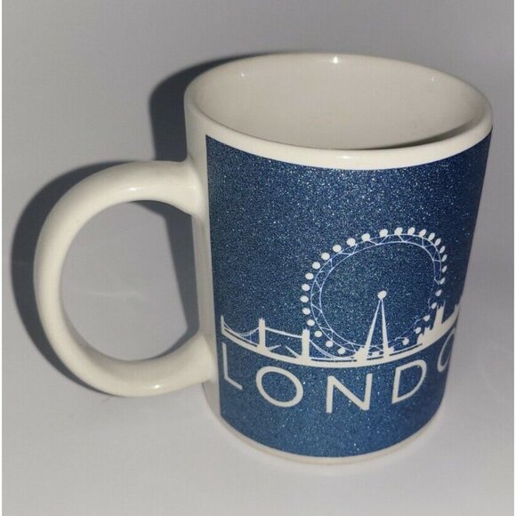 Elgate Ceramics Mug London Landmarks Tower Bridge Big Ben Blue Glitter Cup - Picture 1 of 6